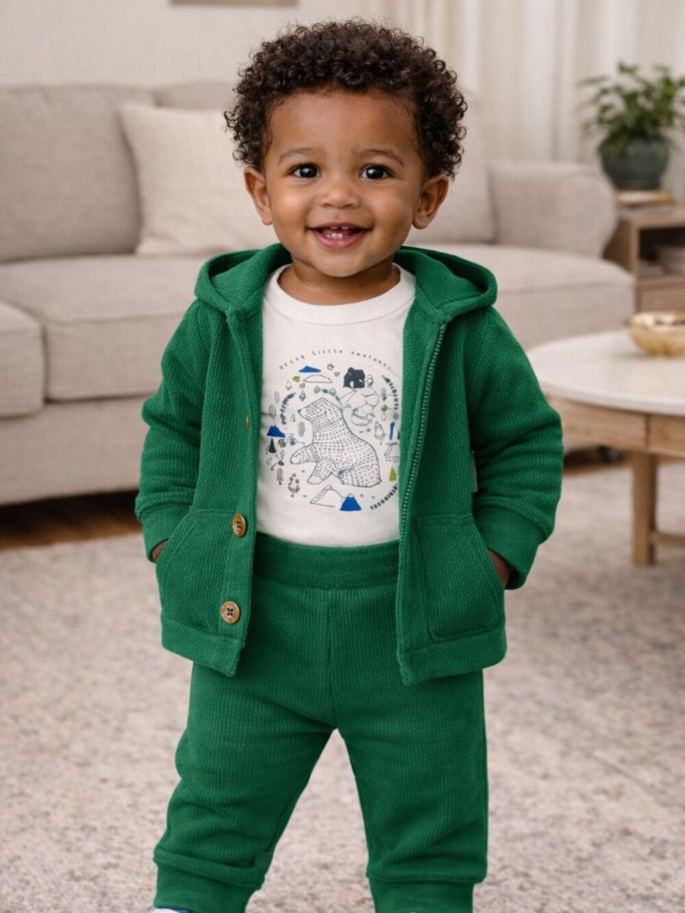 NWT Carter’s Baby Boy 3-Piece Outfit Set Size 12 Months Green Hoodie Pants - Picture 2 of 3